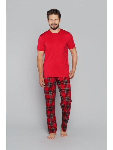 Men's pyjamas Narwik, short sleeves, long legs - red/print