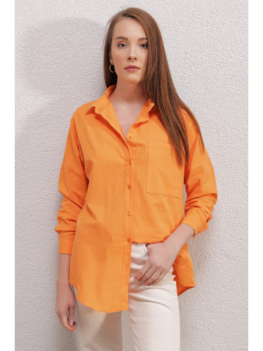 Bigdart 20153 Single Pocket Oversize Linen Shirt - Orange