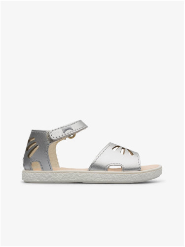 Girly Leather Sandals in Silver Camper - Girls