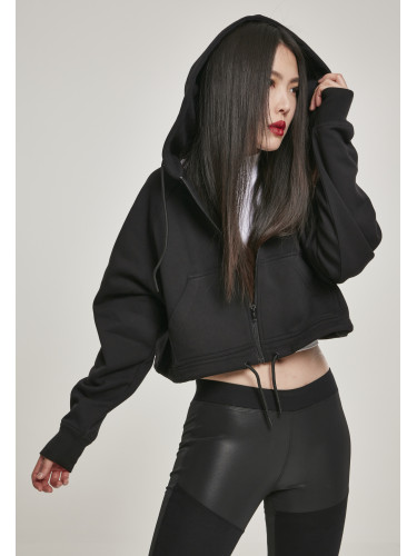 Women's oversized short raglan hoodie with zip, black