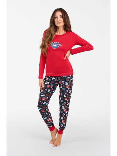 Makala women's pajamas long sleeves, long legs - red/print