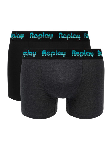 Replay Boxer Style 5 Jacquard Logo 2Pcs Box - Black/D Gmel/Azure - Men's