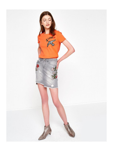Koton Embroidered Jean Skirt