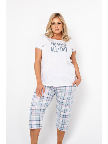 Glamour women's pyjamas with short sleeves, 3/4 pants - light melange/print