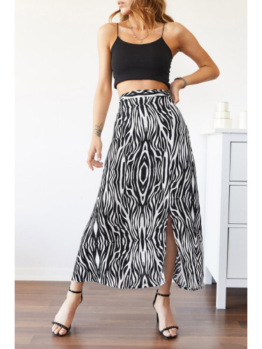 XHAN Women's Black & White Zebra Patterned Slit Skirt