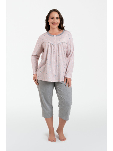 Women's pyjamas Daniela, long sleeves, 3/4 pants - print/melange