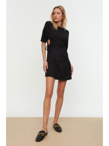 Trendyol Black Wrapped Waist Cut Out and Gathering Detailed Mini Knitted Flexible Pencil Dress