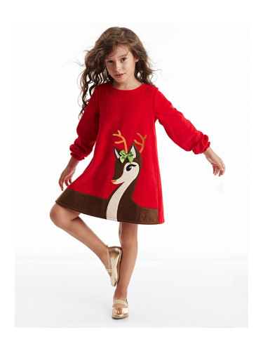 Denokids Fawn Girl Velvet Red Christmas Dress