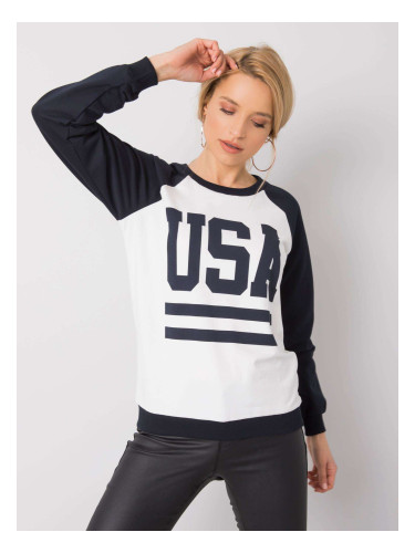 White and navy blue sweatshirt with Samantha RUE PARIS print