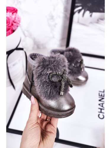Girls' Snowy Warm Boots with Fur Dark Grey Aurora