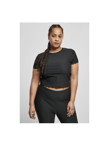 Women's T-shirt with short lace trim black