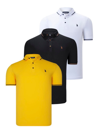 TRIPLE SET T8586 DEWBERRY MEN'S T-SHIRT-BLACK-WHITE-YELLOW