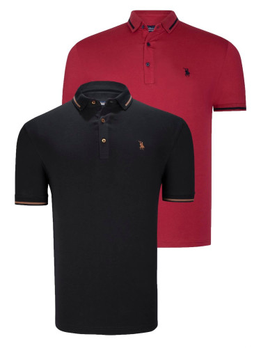 DOUBLE SET T8586 DEWBERRY MEN'S T-SHIRT-BLACK-BURGUNDY