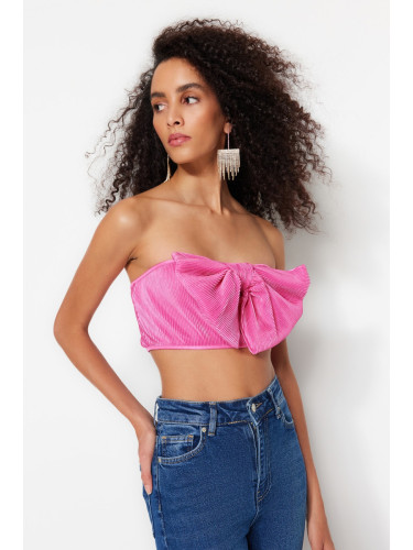 Trendyol Pink Crop Knitted Textured Bustier