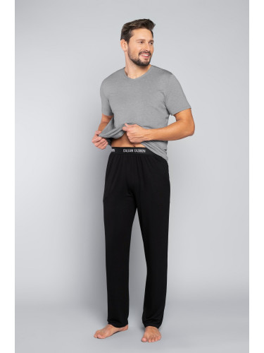 Men's pyjamas Dallas, short sleeves, long pants - melange/black
