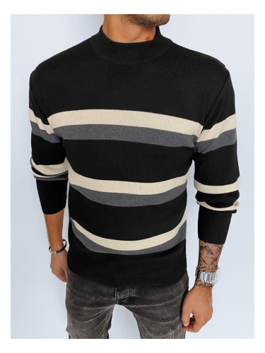 Sweter męski półgolf w paski czarny Dstreet