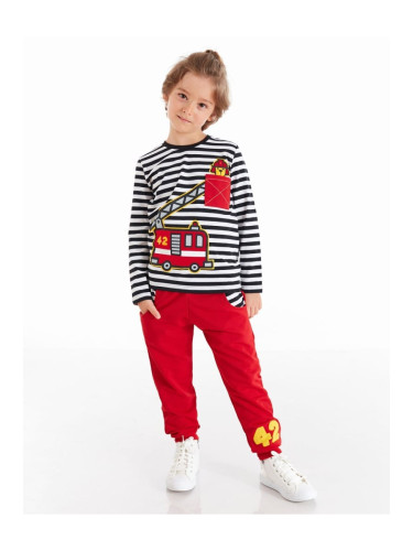 Denokids Striped Fire Engine Boy T-shirt Pants Suit