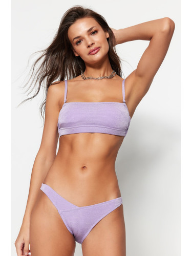 Trendyol люляк V нарязани сребрист висок крак бикини дъното