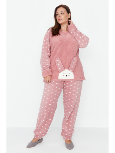 Trendyol Curve Powder Heart Polar Fleece Knitted Pajama Set