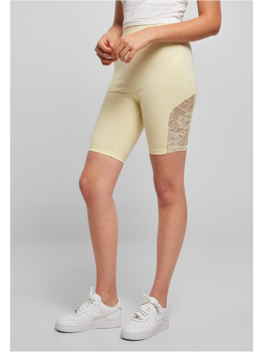 Women's high-waisted cycling shorts with lace insert, soft yellow