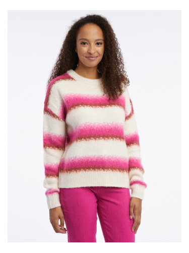 Orsay Women's Pink-Cream Striped Wool Sweater - Women's