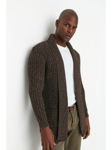 Trendyol Brown Regular Fit Wool Shawl Collar Long Knitted Cardigan