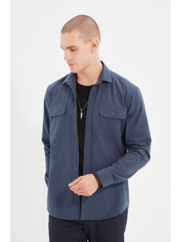 Trendyol Indigo Regular Fit Double Pocket Flap Textured Winter Jacket Shirt