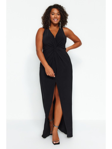 Trendyol крива черен прав смяна Midi плета плюс размер рокля