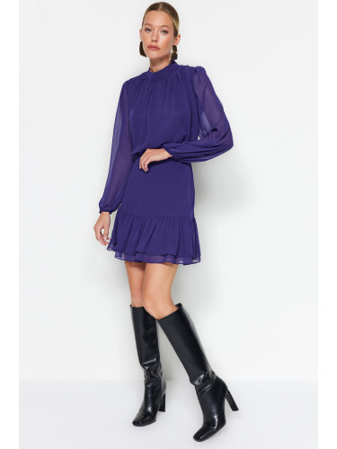 Trendyol мини шифон тъкани тъкани рокля с лилаво Flounce пола
