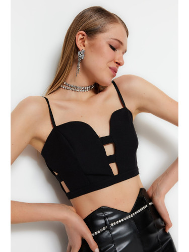 Trendyol Black Crop Lined Woven Window/Cut Out Detailed Bustier