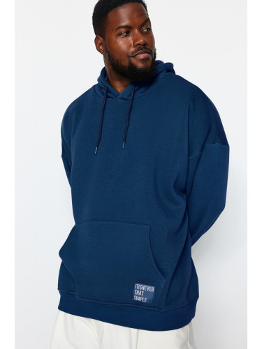 Trendyol Indigo Plus Size Hooded Labeled Fleece/Warm Sweatshirt