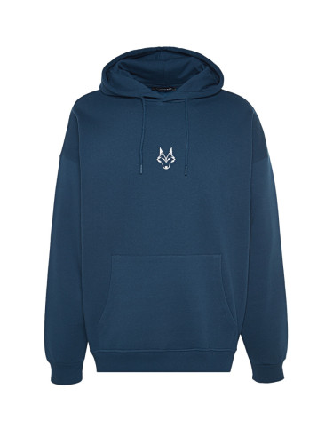 Trendyol Indigo Regular/Normal Cut Hooded Fleece/Warm Wolf Embroidered Sweatshirt