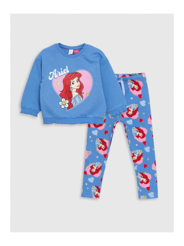 LC Waikiki Crew Neck Long Sleeve Disney Ariel Printed Baby Girl Sweatshirt and Tights