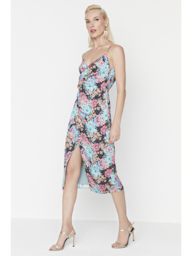 Trendyol многоцветна черна флорална печатна вечерна рокля