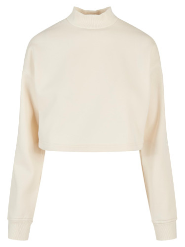 Ladies Cropped Oversized Sweat High Neck Crew whitesand