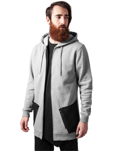 Long Peached Tech Zipper Hoody Grey/Bl