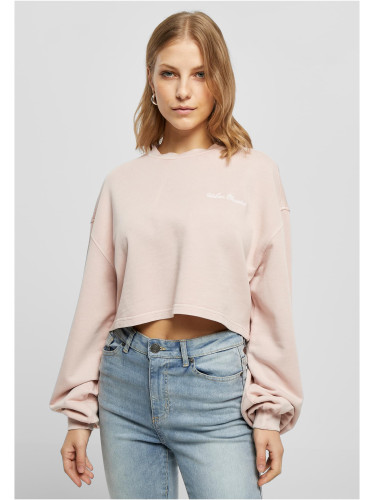 Ladies Cropped Small Embroidery Terry Crewneck pink