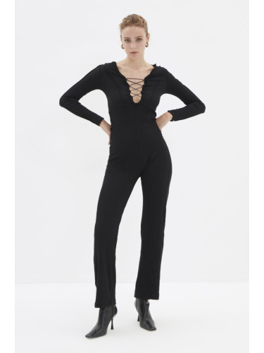 Trendyol Black Tie Detailed Knitted Jumpsuit