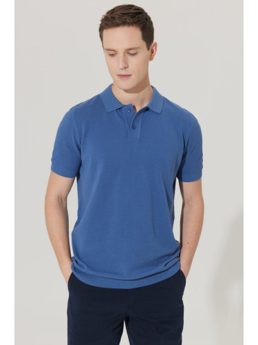 AC&Co / Altınyıldız Classics Men's Navy Blue Standard Fit Normal Cut Polo Collar 100% Cotton Patterned Short Sleeve Knitwear T-Shirt.