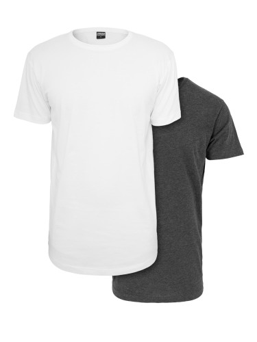 Pre-Pack Shaped Long Tee 2-Pack White+Charcoal