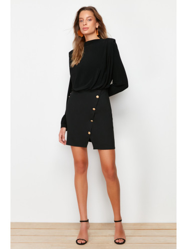 Trendyol черна закопчана тъкана рокля