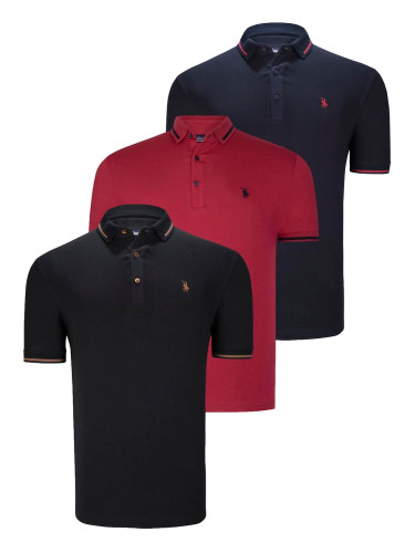 TRIPLE SET T8586 DEWBERRY MEN'S T-SHIRT-BLACK-NAVY-BURGUNDY