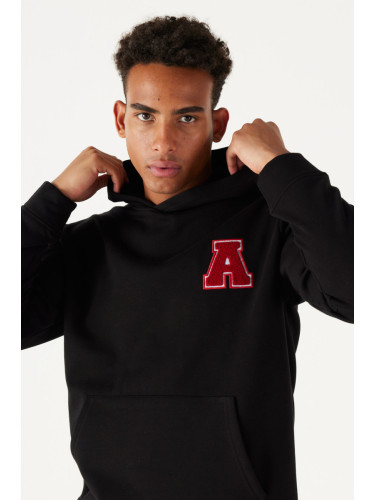 AC&Co / Altınyıldız Classics Men's Black Standard Fit Normal Cut, Fleece Inner Fleece Hooded Sweatshirt.