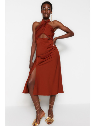 Trendyol плочки облицовани плетени вечерна рокля с прозорец/изрязани детайли