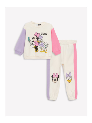 LC Waikiki Crew Neck Long Sleeve Disney Printed Baby Girl Sweatshirt and Tracksuit Bottom 2 Set