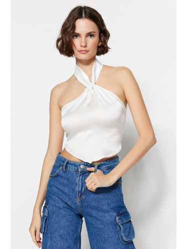 Trendyol Ecru Woven Satin Halter Neck Blouse