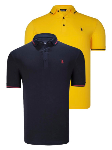 DOUBLE SET T8586 DEWBERRY MEN'S T-SHIRT-NAVY-YELLOW