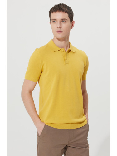AC & Apos / Altınyıldız Classics Мъжки жълт стандарт годни редовни нарязани поло врата 100% памук шарени къс ръкав трикотаж тениска.