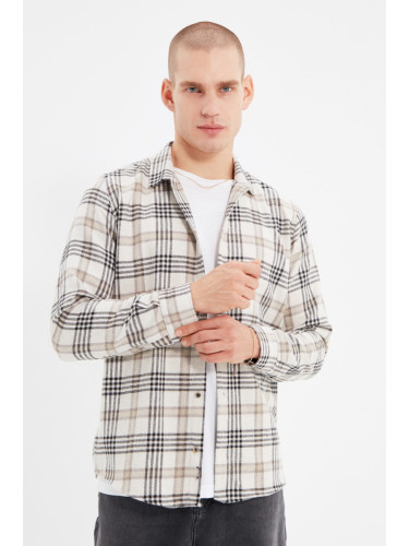 Trendyol Beige Men's Regular Fit Winter Lumberjack Checkered Shirt