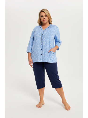 Women's pyjamas Jomala 3/4 sleeve, 3/4 legs - print/navy blue